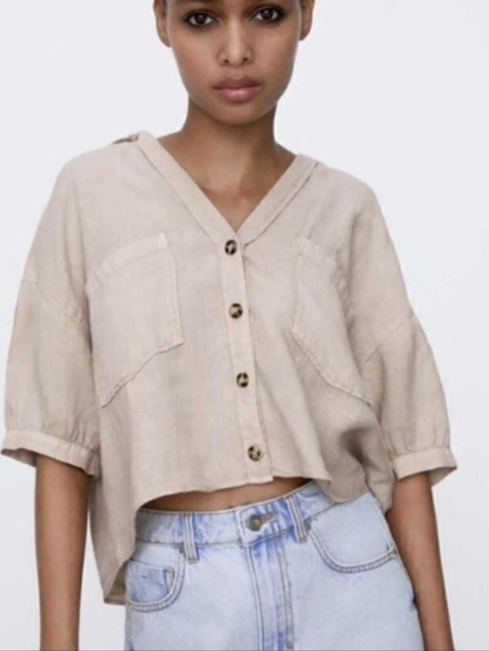 ZARA LINEN RELAXED BOXY SHIRT JACKET